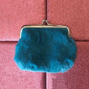 Faux Fur Snap Closure Soft Coin Purse - Blue